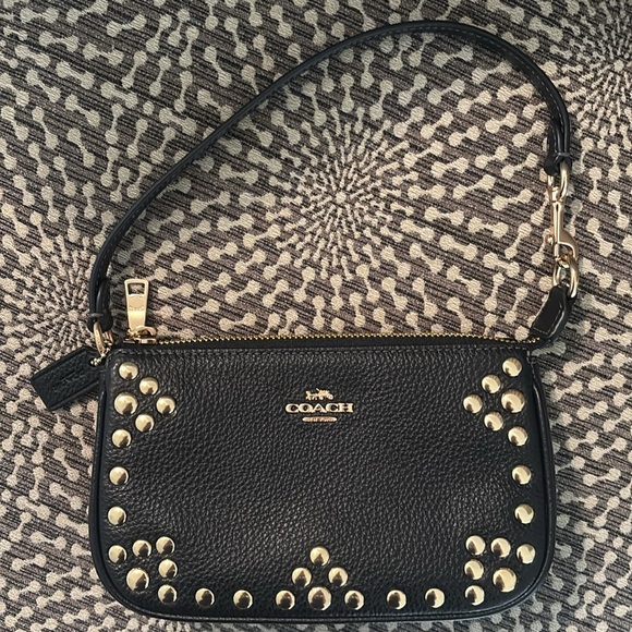 Coach Black Leather Nolita 19 Wristlet with Gold Tone Accents - Picture 1 of 12
